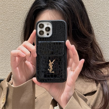 YSL iPhone15 スマホケース クロコダイル柄 フリップカードケース