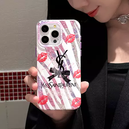 リッププリント柄 YSL ブランドロゴ IPhone 15/15 pro 携帯ケース