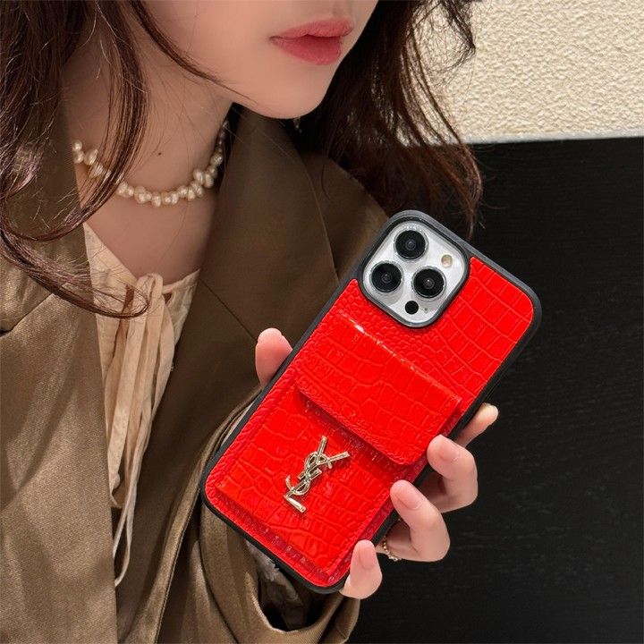 YSL iPhone15 スマホケース クロコダイル柄 フリップカードケース