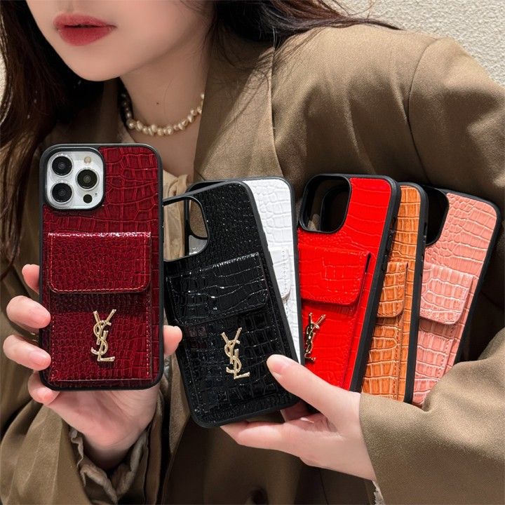 YSL iPhone15 スマホケース クロコダイル柄 フリップカードケース