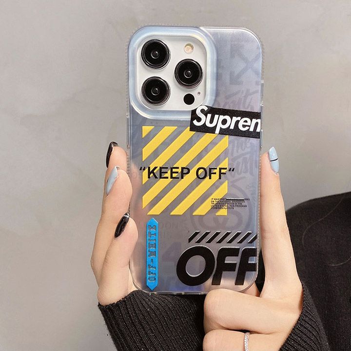 Supremeブランド テキストロゴ半透明iPhone15off ホワイト スマホケース