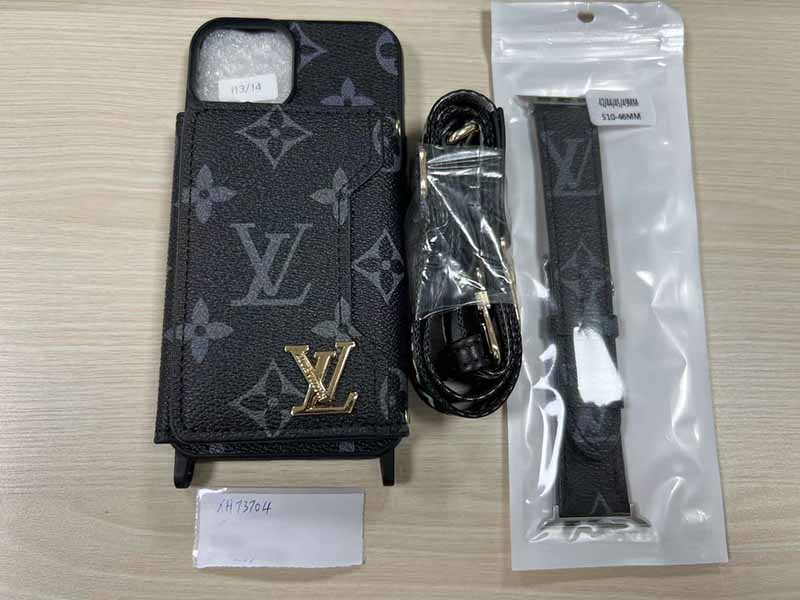 iPhone14 スマホケース ルイヴィトン風 黑 カード収納 肩掛け ハイブランド